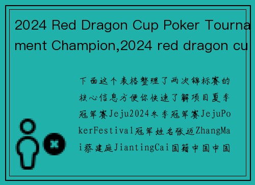 2024 Red Dragon Cup Poker Tournament Champion,2024 red dragon cup poker tournament champion